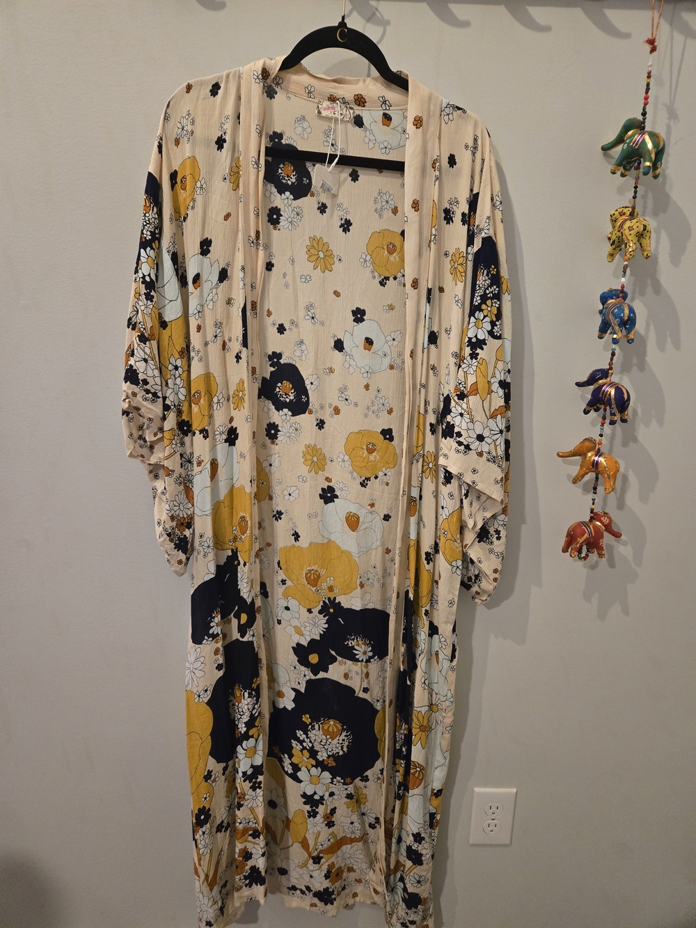 Free People Floral Kimono Duster in Cream, Mustard & Navy